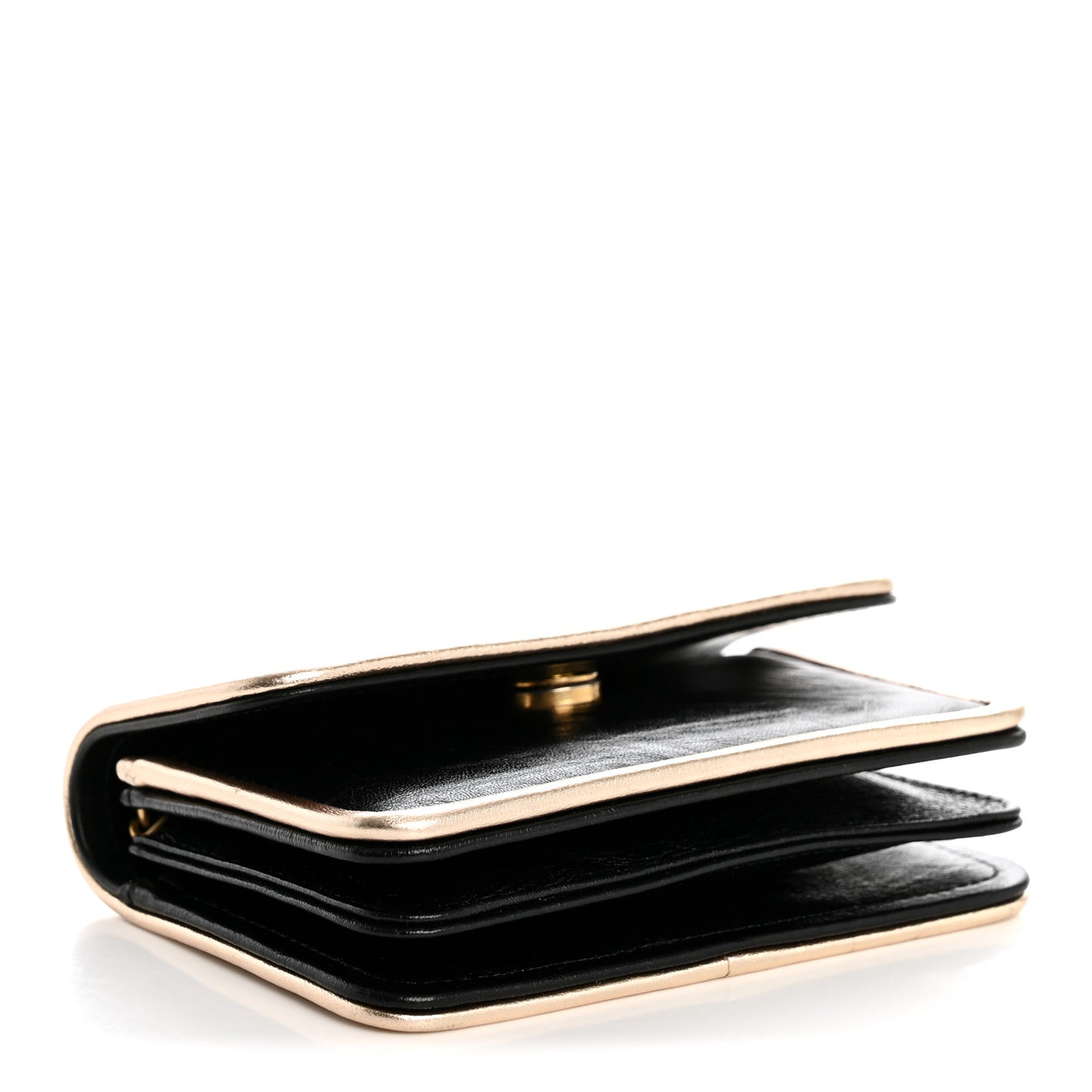 Metallic Calfskin Clutch With Chain Black Gold