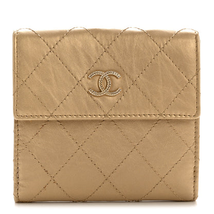 Chanel Metallic Calfskin Diamond Stitch Compact French Flap Wallet Gold Rose 1 of 9