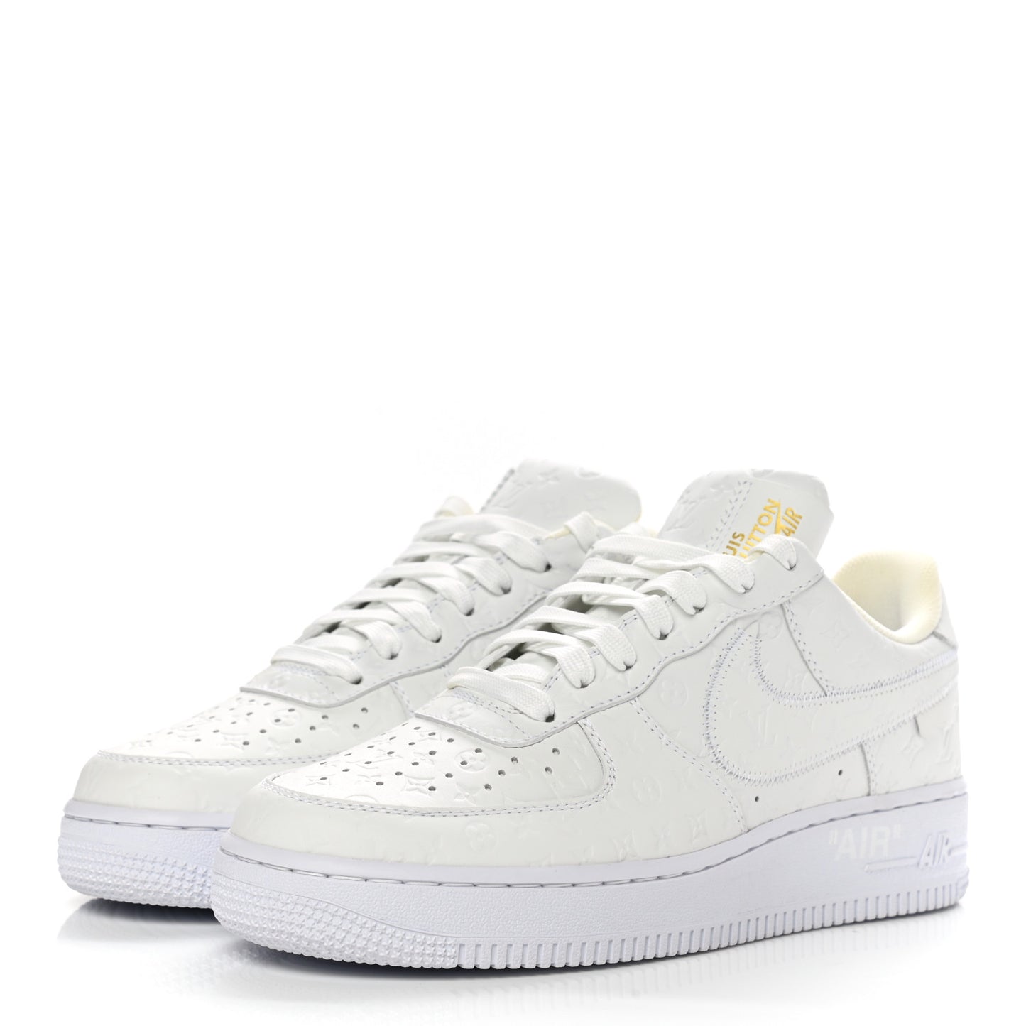 X NIKE AIR FORCE 1 Calfskin Monogram Mens Low Top Sneakers 7 White