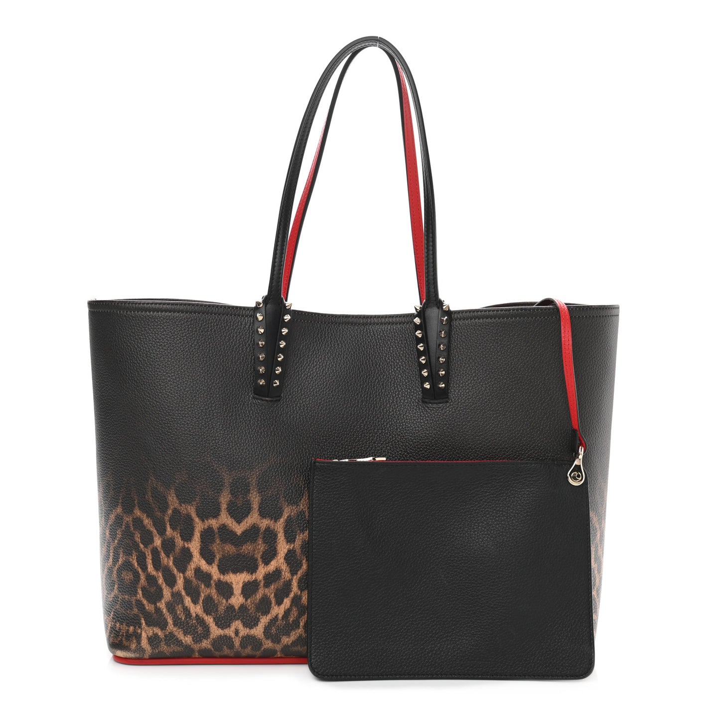 Calfskin Degrade Leopard Print Spikes East West Cabata Tote Black Multi