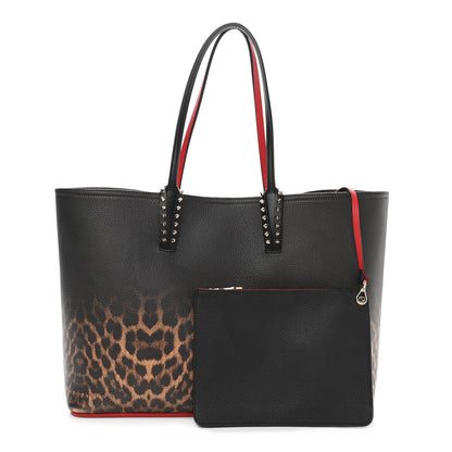 Christian Louboutin Calfskin Degrade Leopard Print Spikes East West Cabata Tote Black Multi 1 of 11