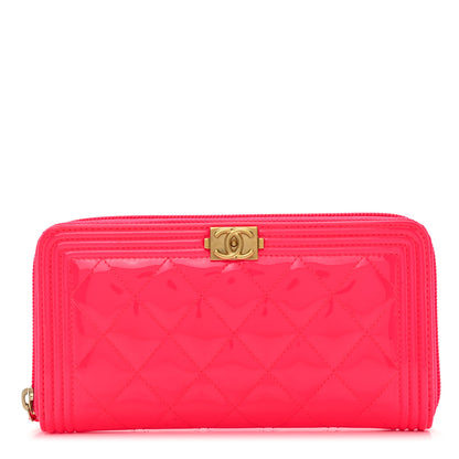 Chanel Patent Quilted Boy Zip Around Wallet Pink 1 of 10