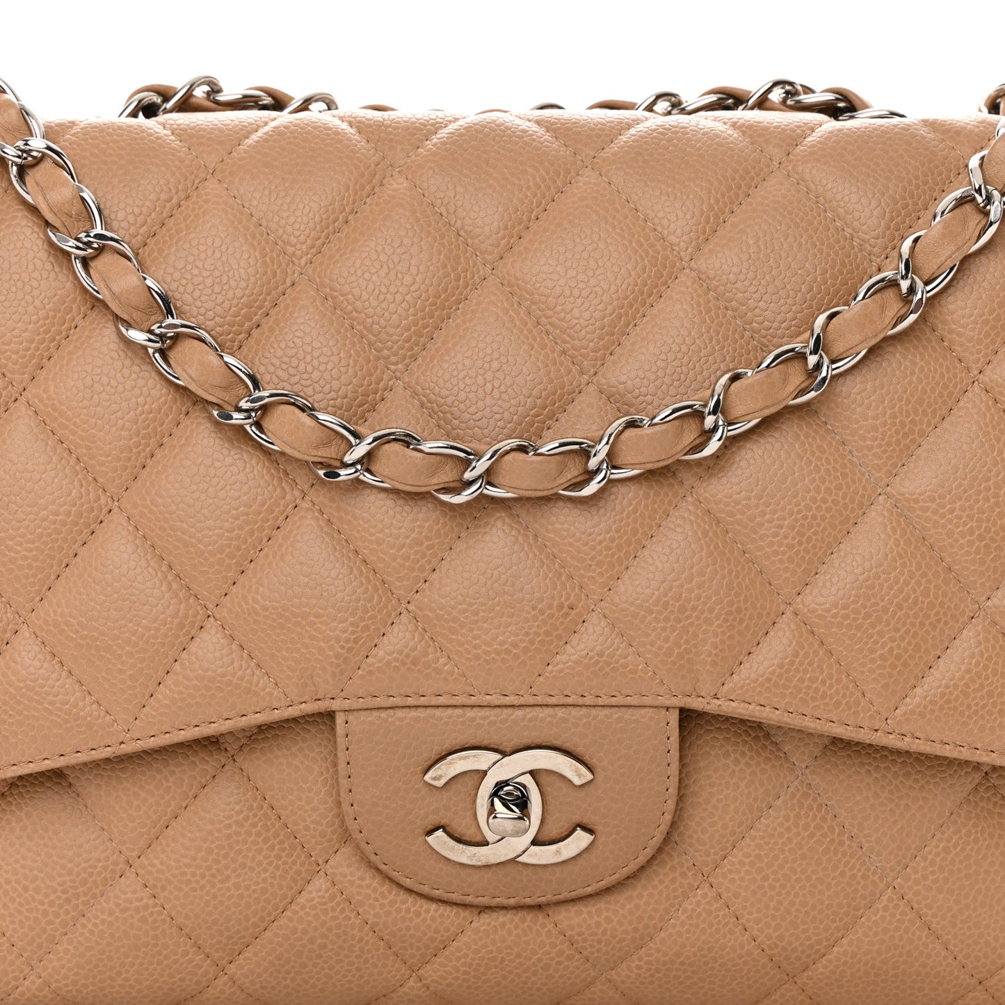 Caviar Quilted Jumbo Single Flap Beige