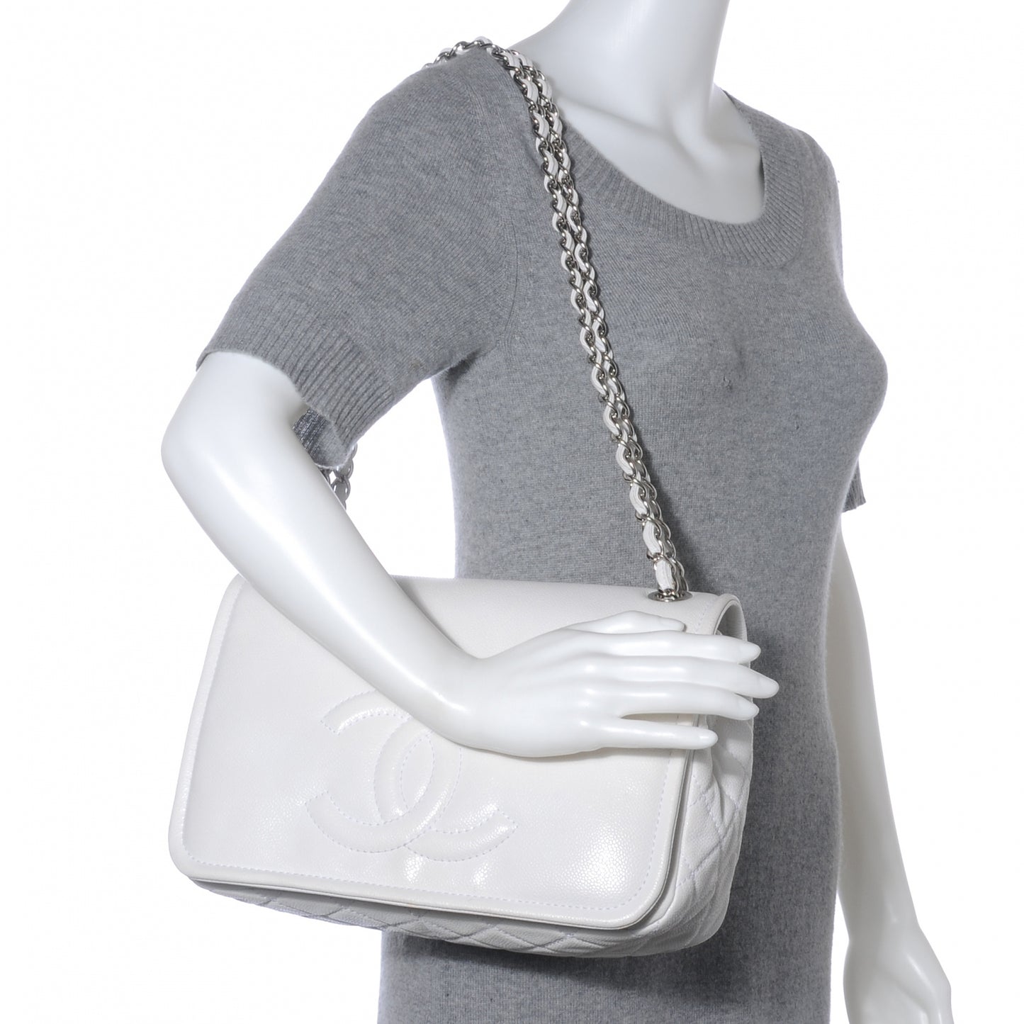 Caviar Timeless Large Flap White