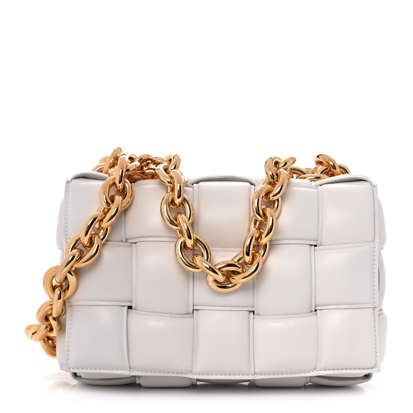 Lambskin Maxi Intreccio Padded Chain Cassette Crossbody Bag White