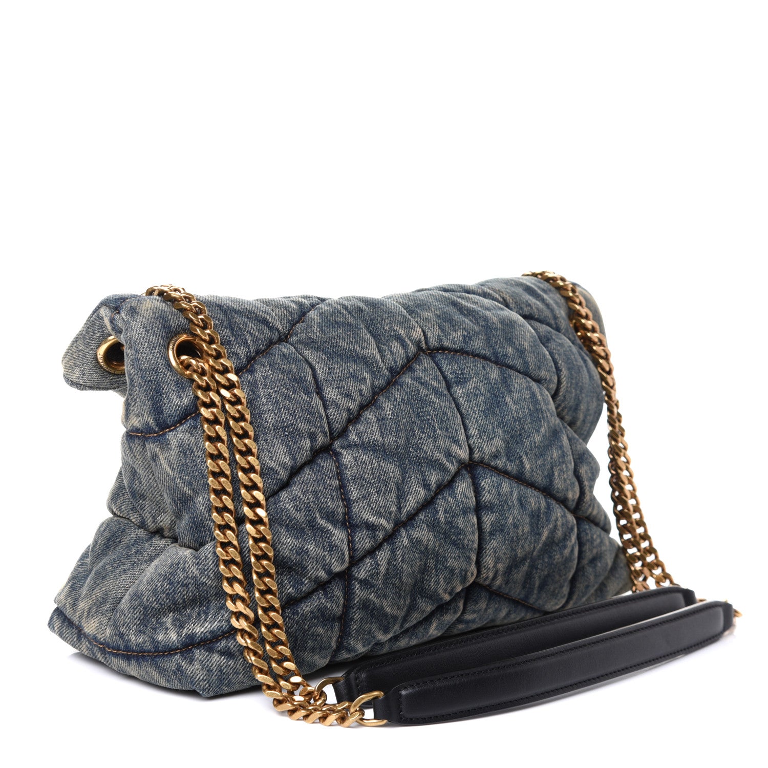 Saint Laurent Denim Quilted Small Loulou Puffer Monogram Chain Satchel Rodeo Blue 2 of 4