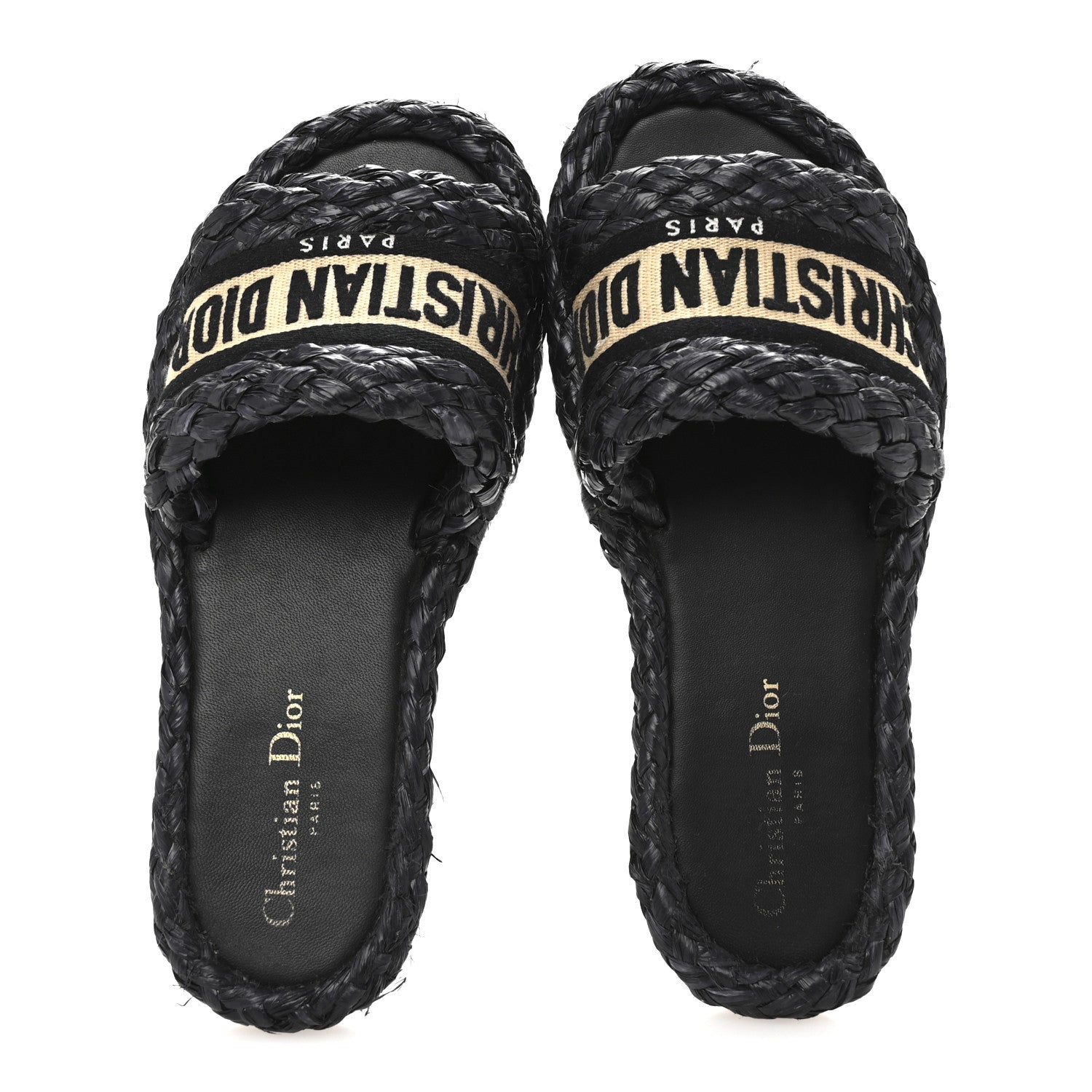 Christian Dior Raffia Embroidered Dway Mules Slide Sandals 37