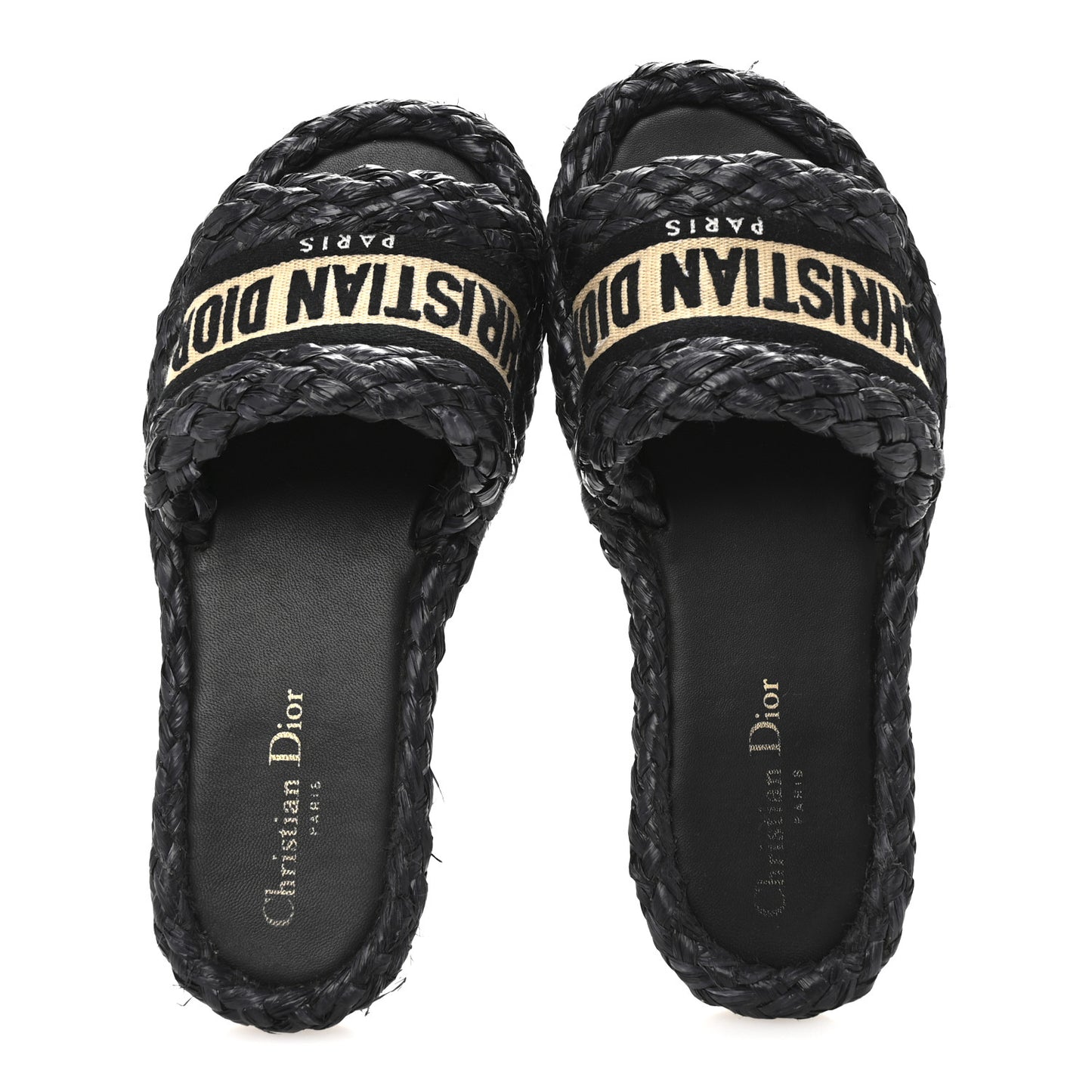Raffia Embroidered Dway Mules Slide Sandals 37 Black
