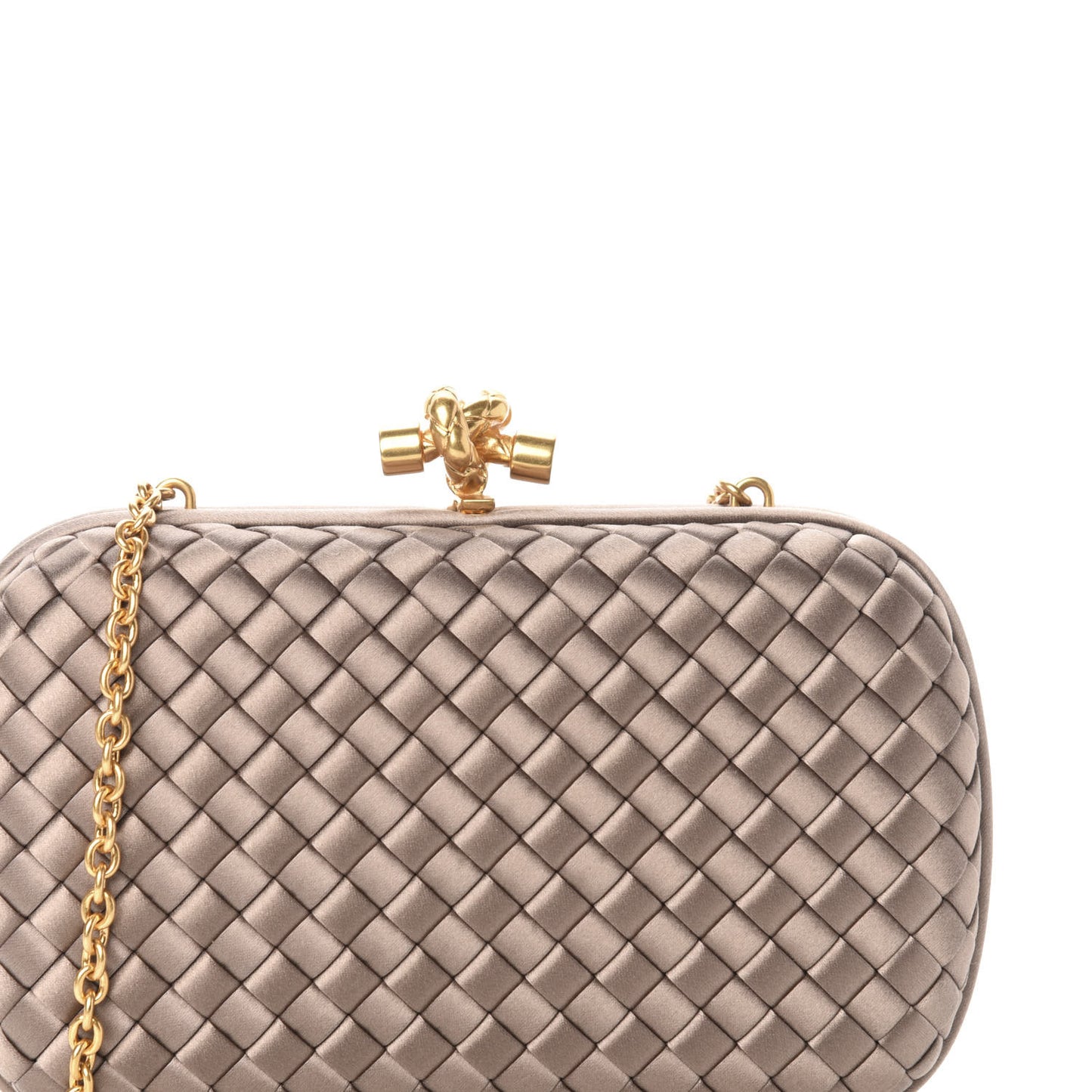 Satin Intrecciato Chain Knot Clutch Nude