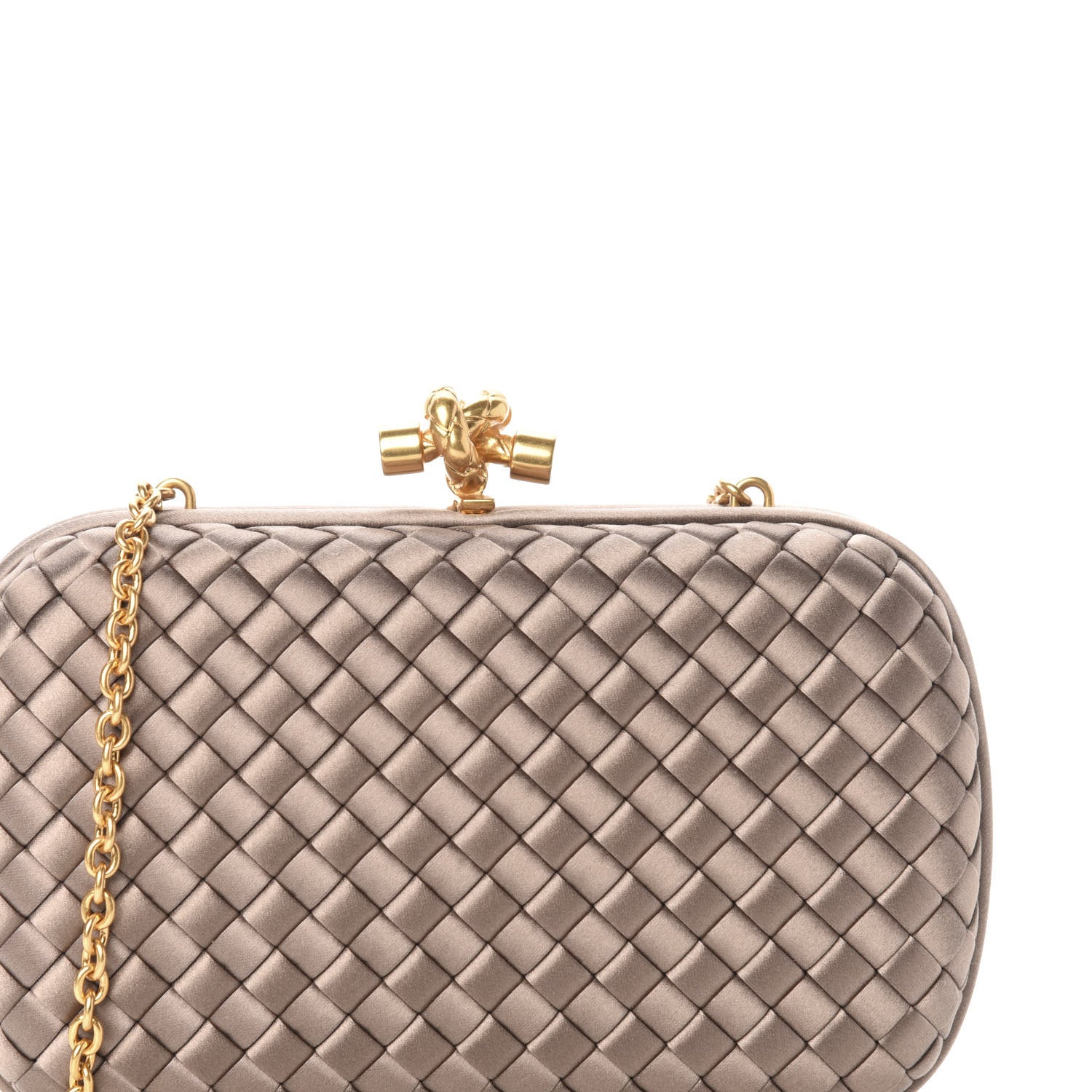 Bottega Veneta Satin Intrecciato Chain Knot Clutch Nude 9 of 9