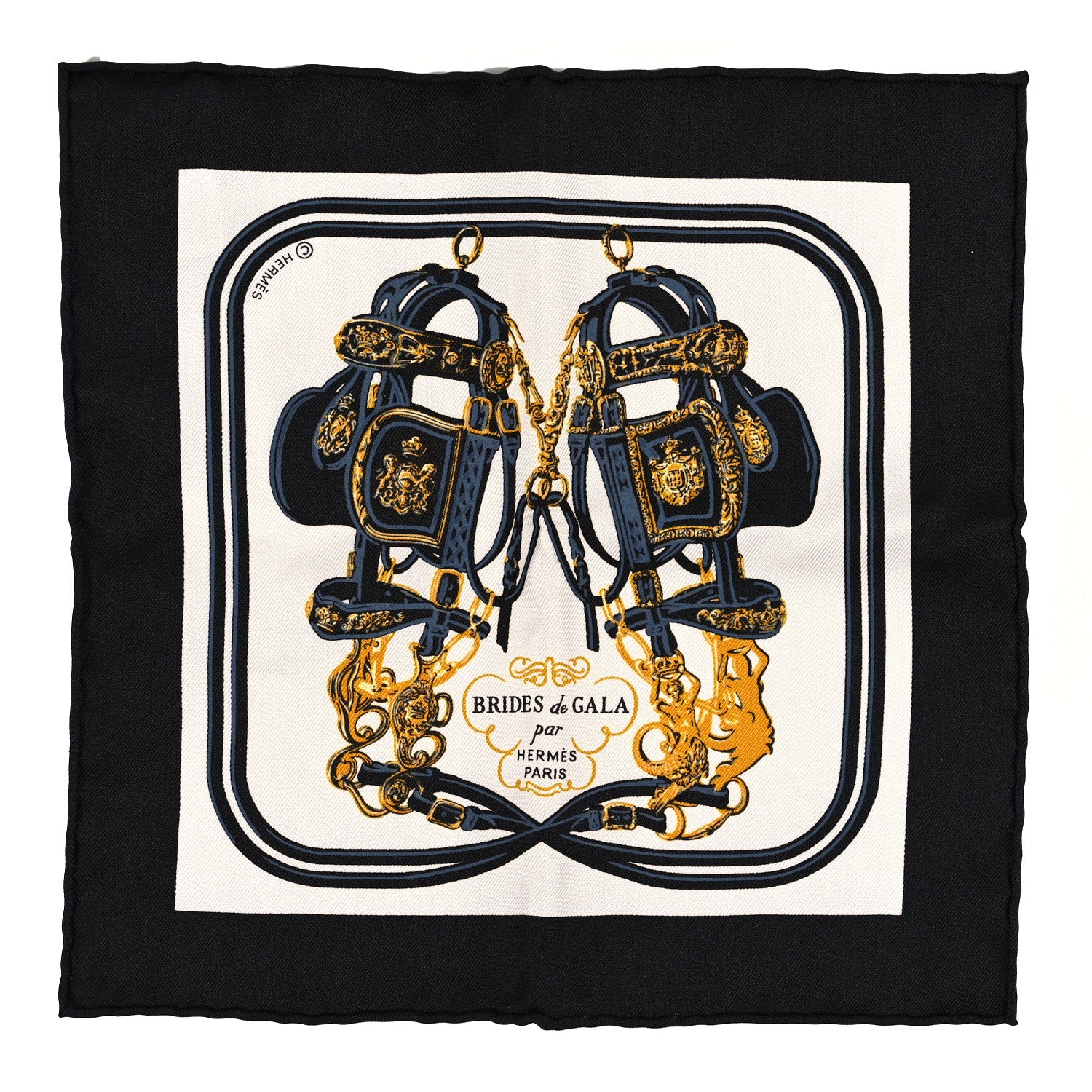Hermes Silk Brides de Gala Nano Scarf 20 Black White Or 1 of 3
