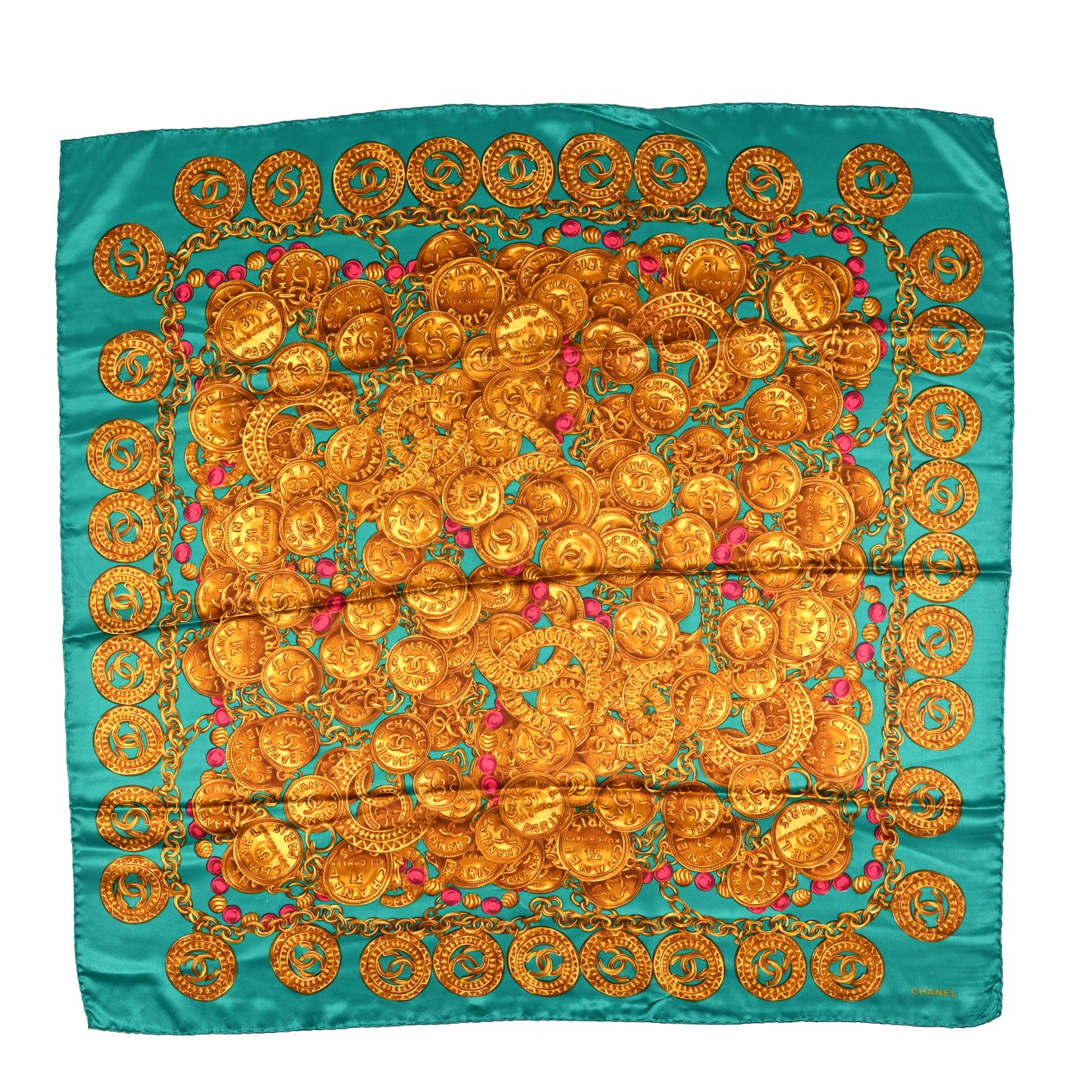 Chanel Silk Medallion Scarf Blue 1 of 3