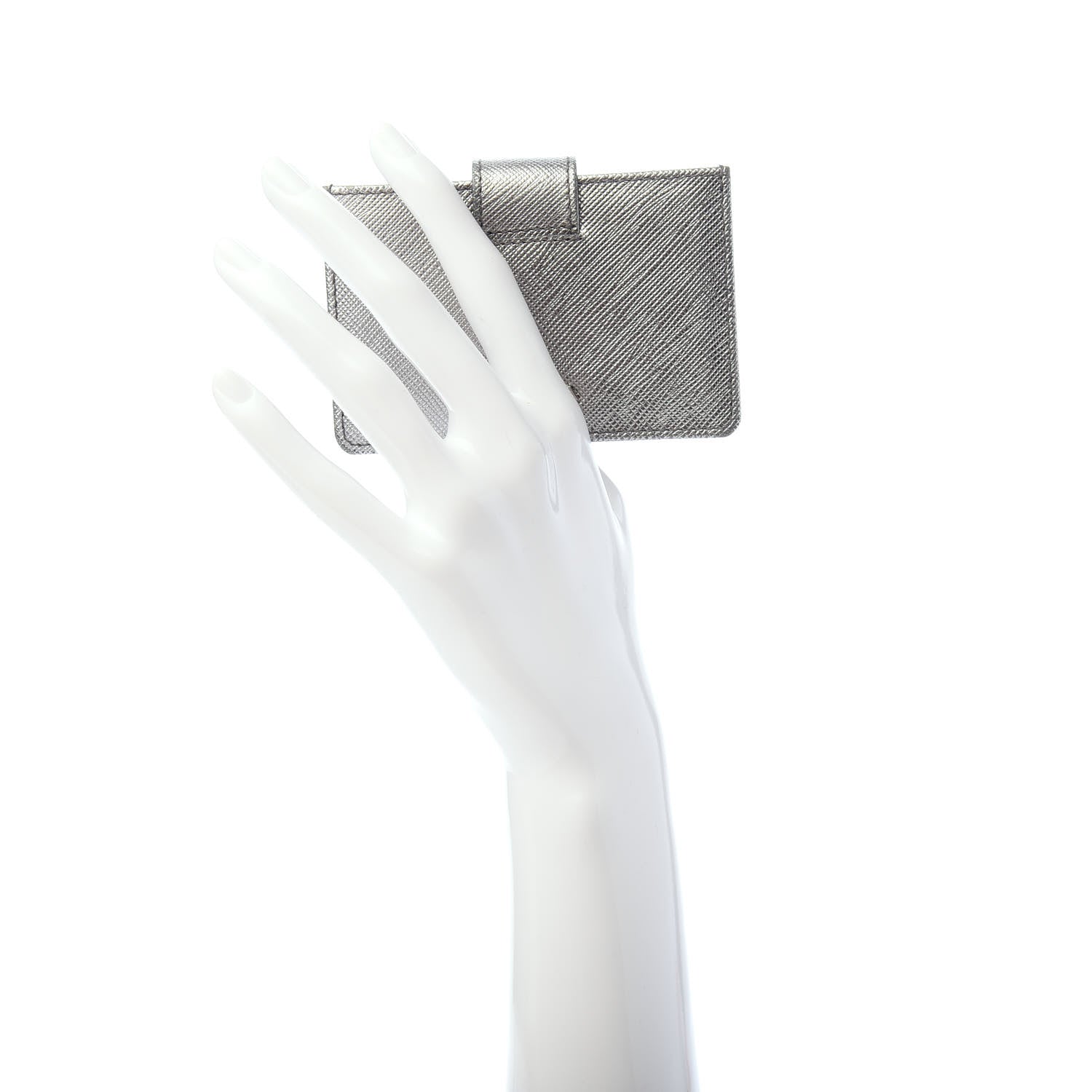 Prada Metallic Saffiano Accordion Card Case Cromo 2 of 6