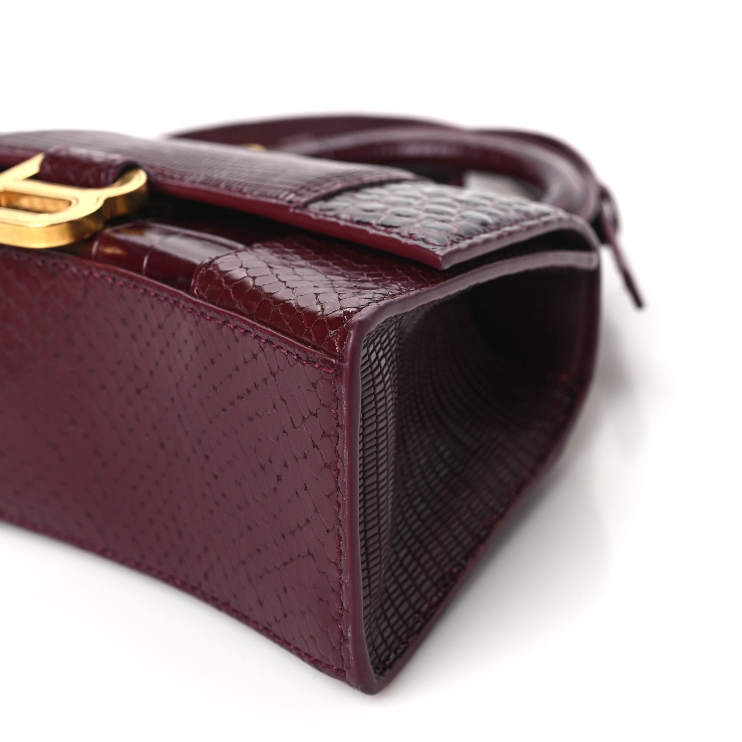 Balenciaga Calfskin Crocodile Lizard Embossed XS Patchwork Hourglass Top Handle Bag Burgundy 11 of 11
