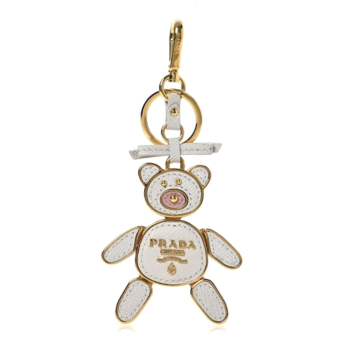 Metal Saffiano Bear Bag Charm Grey