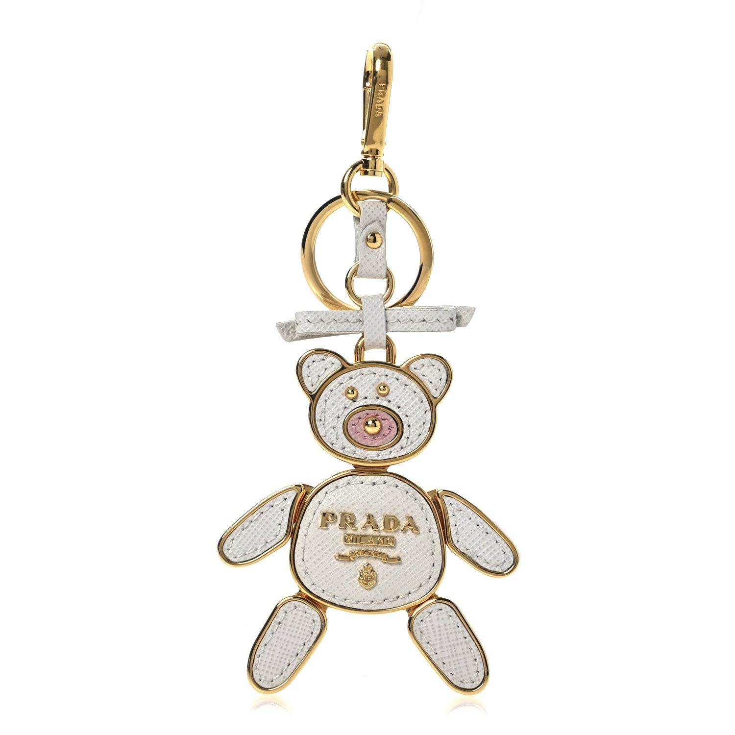 Prada Metal Saffiano Bear Bag Charm Grey 1 of 4