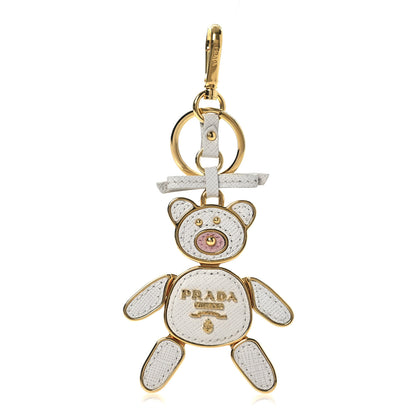 Prada Metal Saffiano Bear Bag Charm Grey 1 of 4