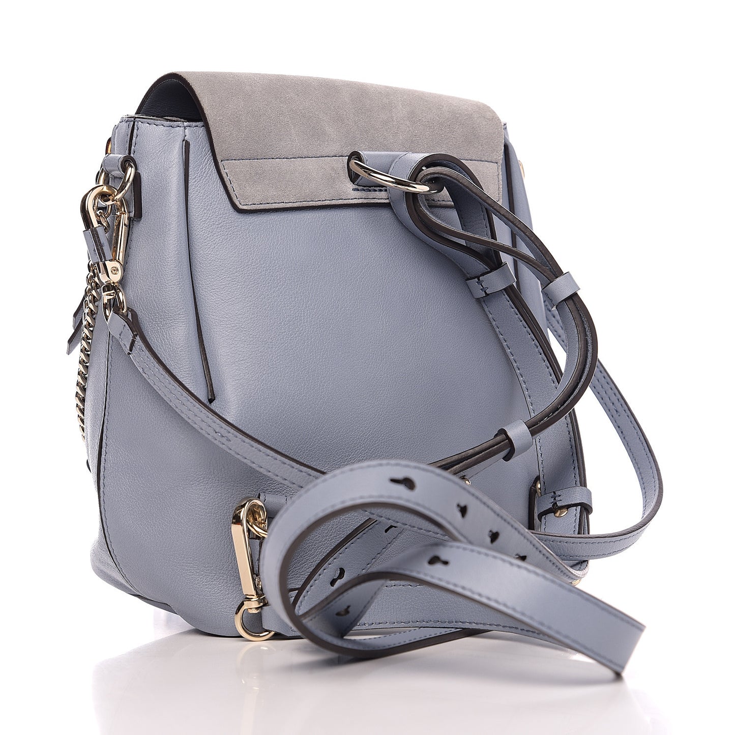 Suede Calfskin Small Faye Backpack Washed Blue