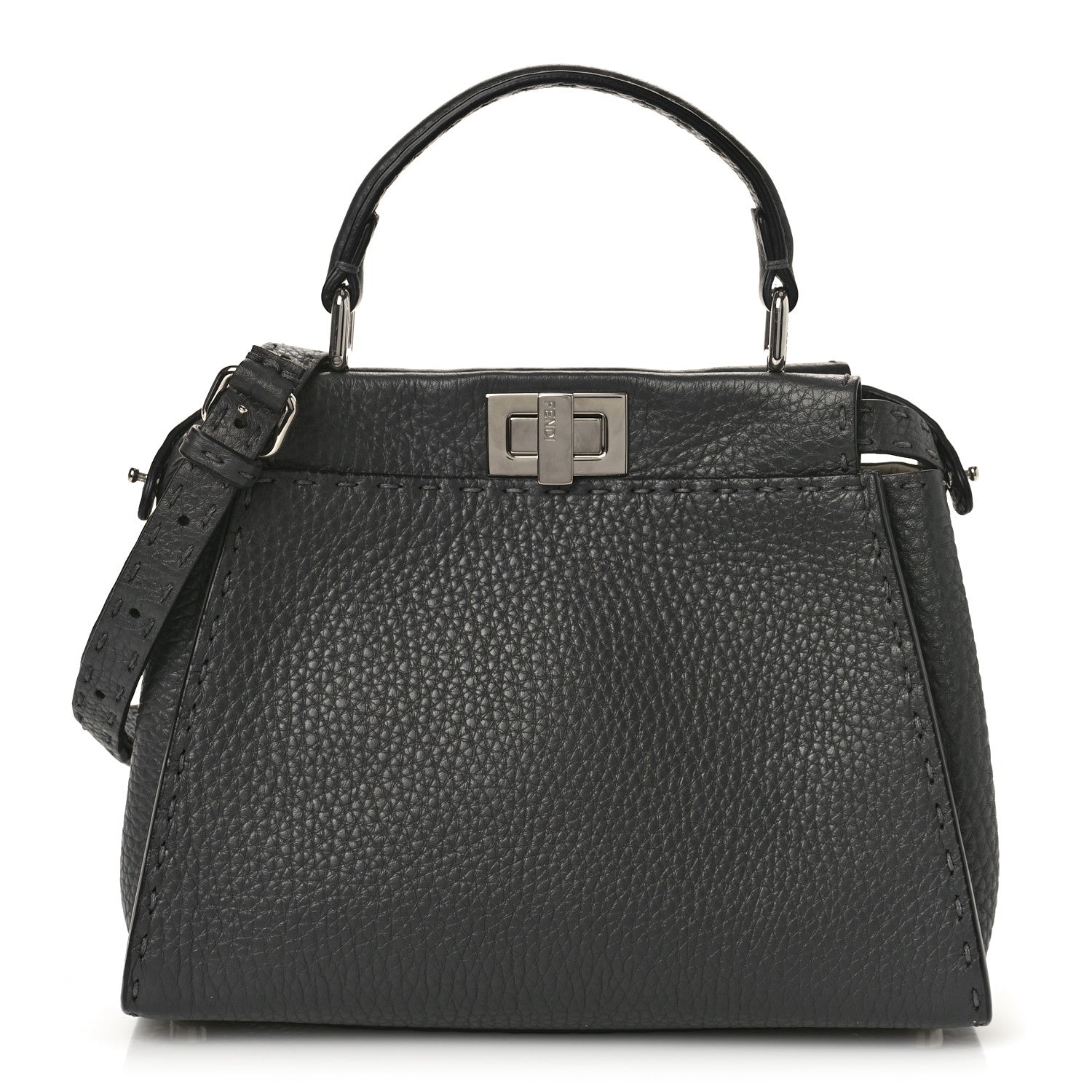 Fendi Cuoio Romano Selleria Bi-Color Mini Peekaboo Iconic Satchel Asfalto Latte 1 of 9