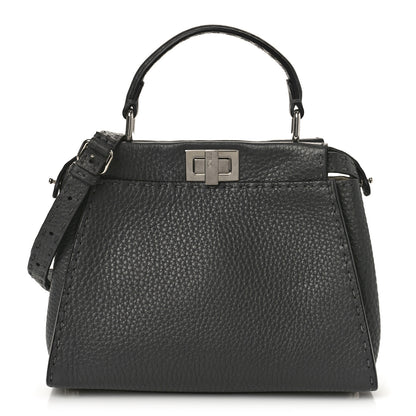 Fendi Cuoio Romano Selleria Bi-Color Mini Peekaboo Iconic Satchel Asfalto Latte 1 of 9