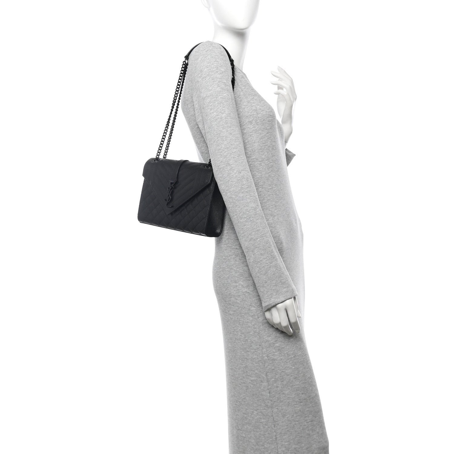 Saint Laurent Grain De Poudre Textured Mixed Matelasse Triquilt Medium Monogram Monochrome Satchel Black 2 of 12