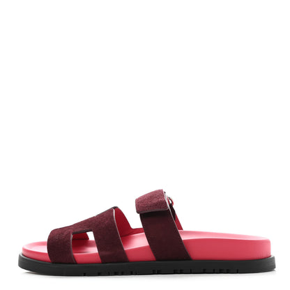 Hermes Suede Goatskin Womens Chypre Sandals 36.5 Rouge Marsala 1 of 8