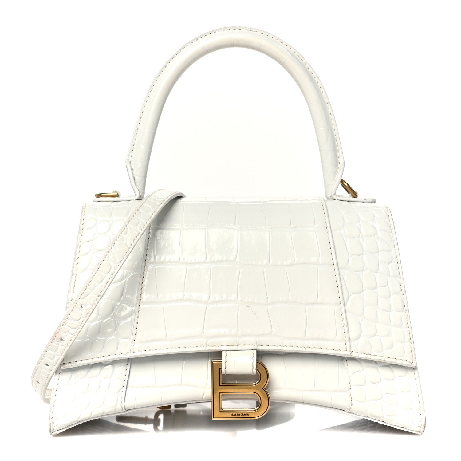 Balenciaga Calfskin Crocodile Embossed Small Hourglass Top Handle