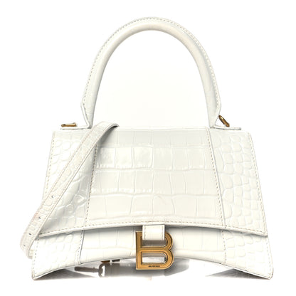 Balenciaga Calfskin Crocodile Embossed Small Hourglass Top Handle Bag White 1 of 9