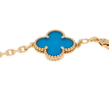 Van Cleef & Arpels 18K Yellow Gold Blue Agate 10 Motifs Vintage Alhambra Necklace 5 of 6