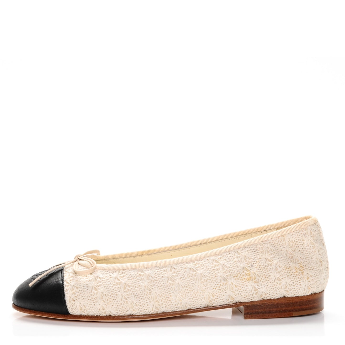 Crochet Cap Toe Ballerina Flats 36 Beige Black
