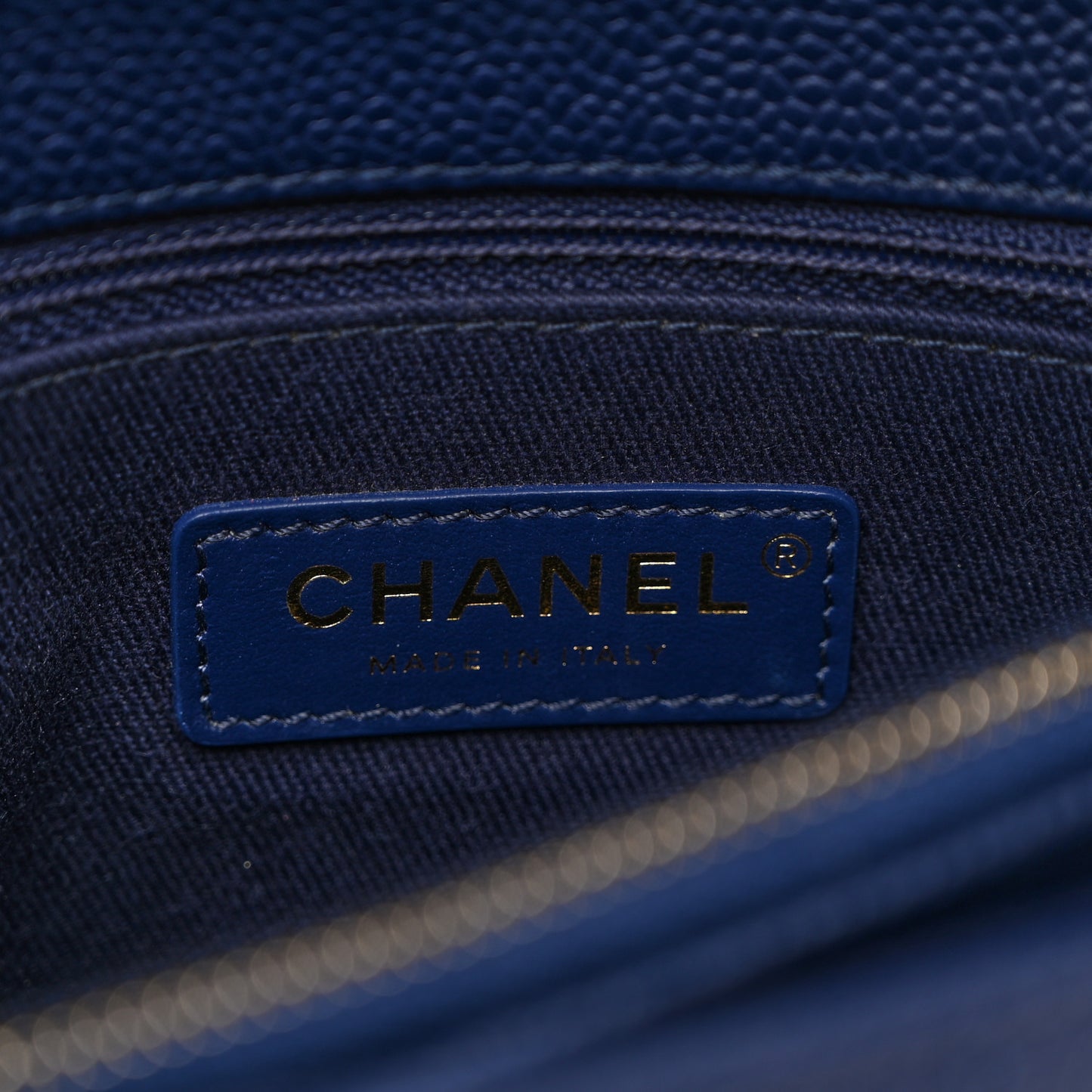 Grained Calfskin Small Stitched Flap Navy Blue