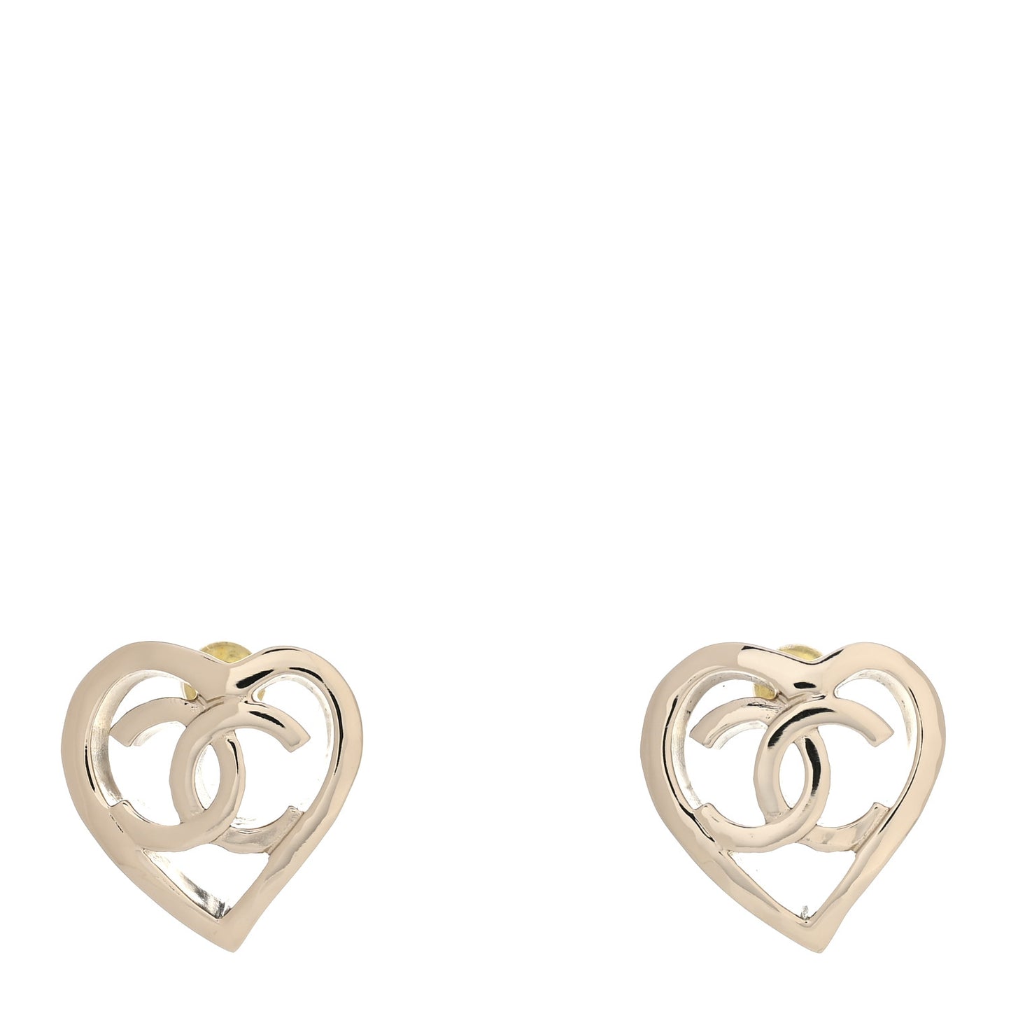 Metal CC Heart Coco In Love Earrings Gold
