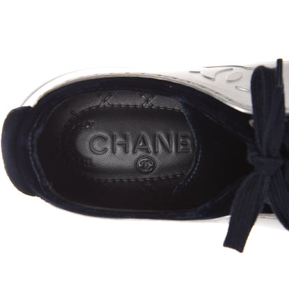 Chanel Calfskin Velvet Womens CC Sneakers 35 Silver Blue 6 of 11