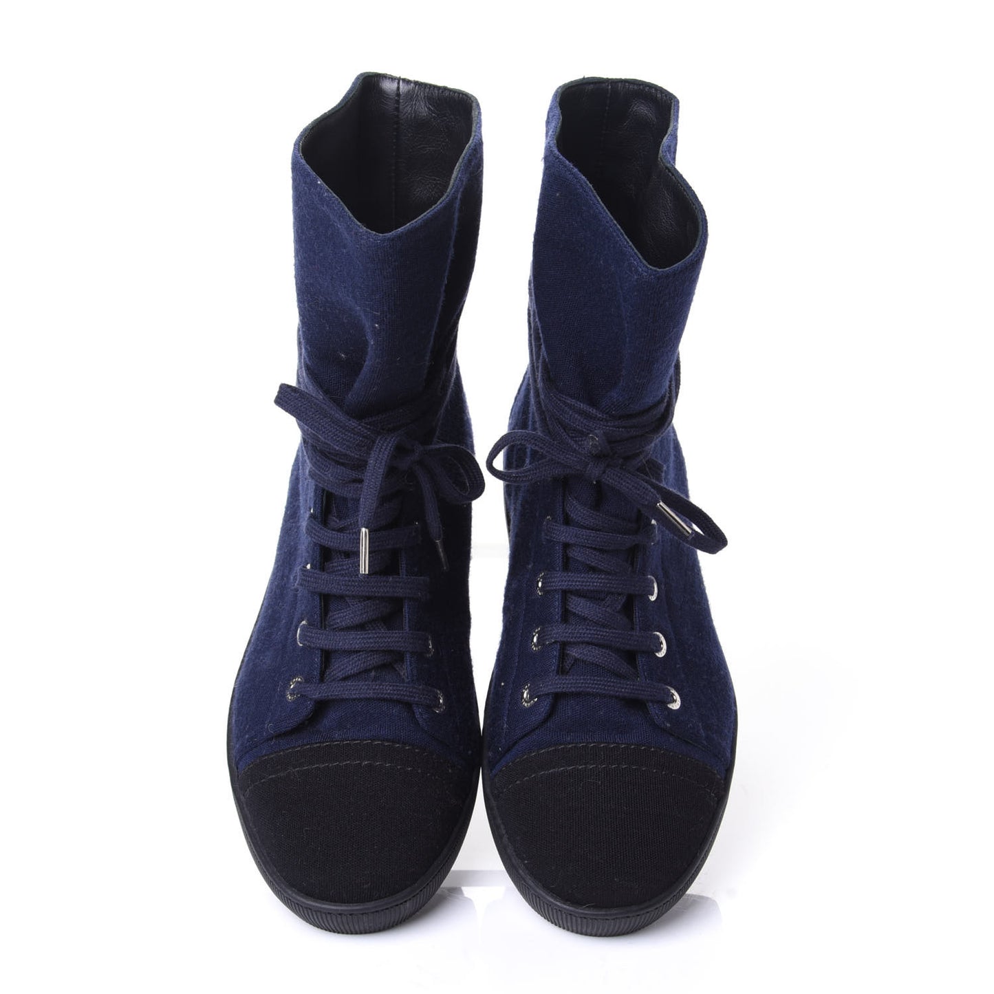 Jersey Lace Up High Top Sneakers 38.5 Black Navy