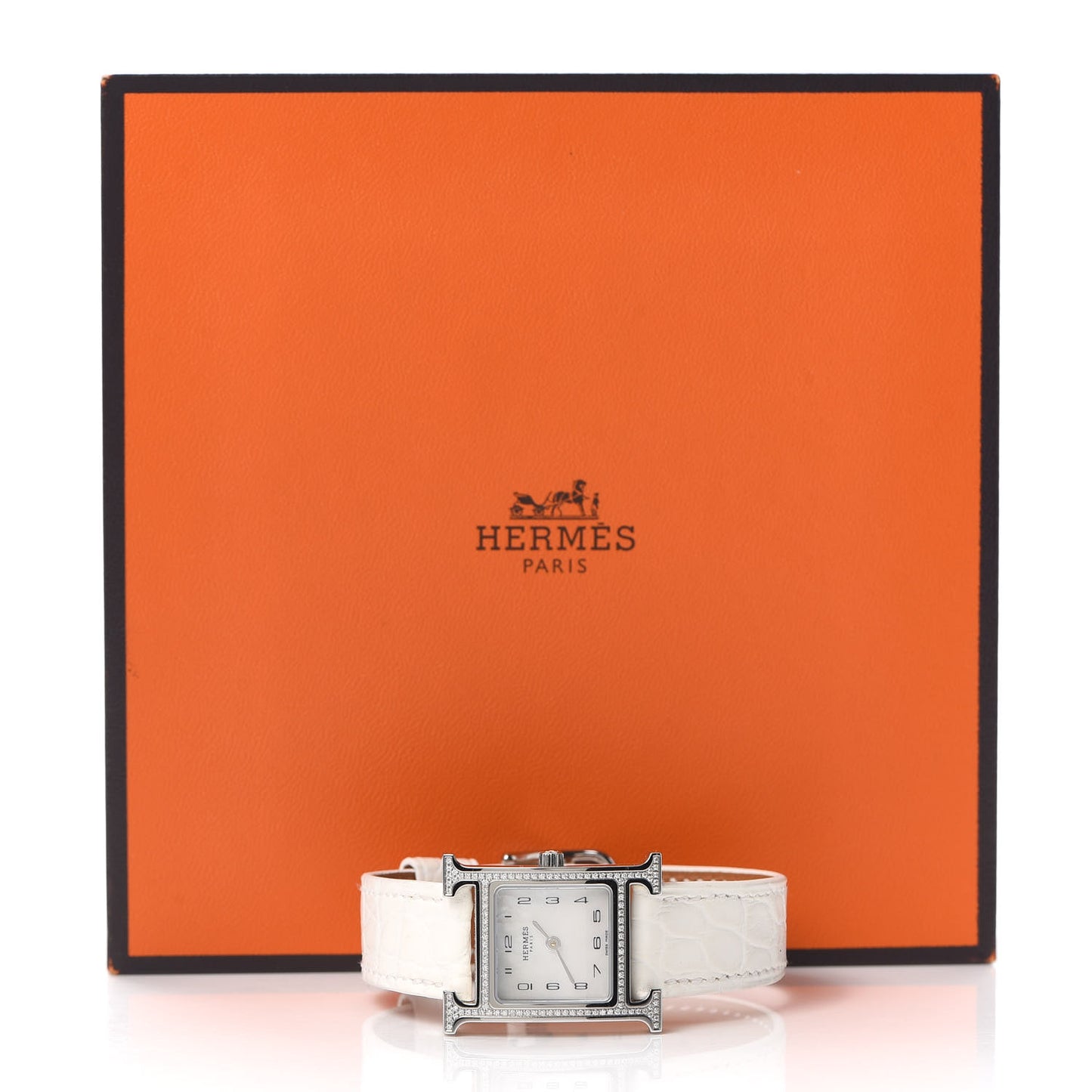 Stainless Steel Alligator Diamond Bezel Mother of Pearl 21mm Heure H Hour Quartz Watch Blanc