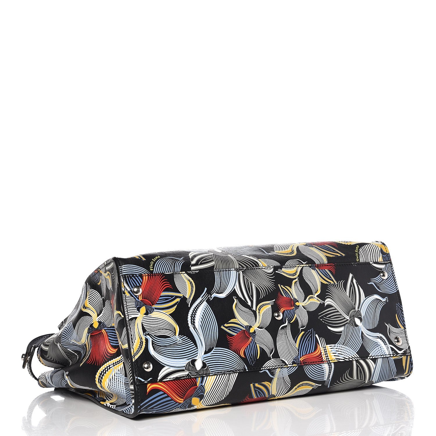 Fendi Calfskin Orchid Large Peekaboo Iconic Satchel Black Multicolor 5 of 8