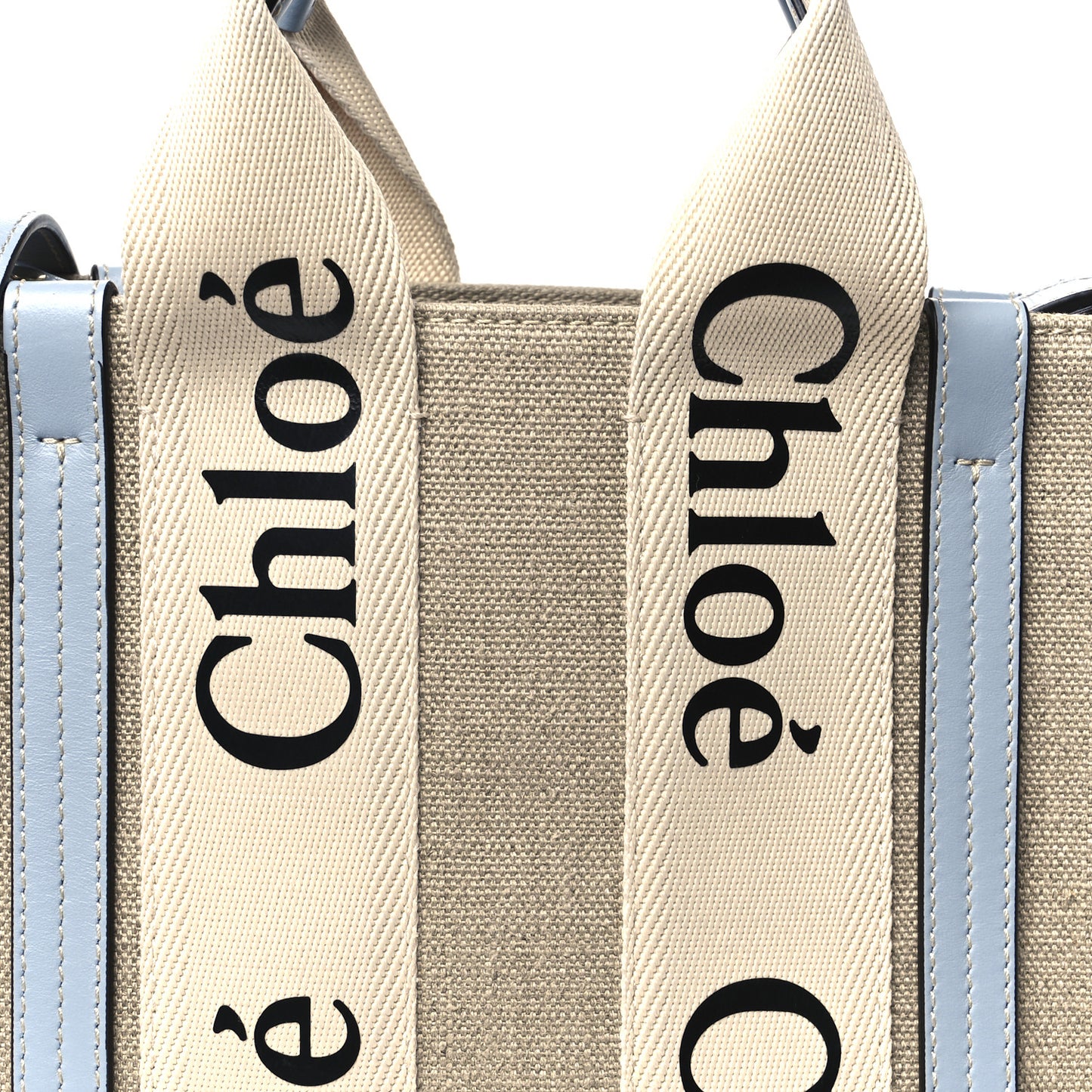 Cotton Calfskin Small Woody Ribbon Tote With Strap Light Blue