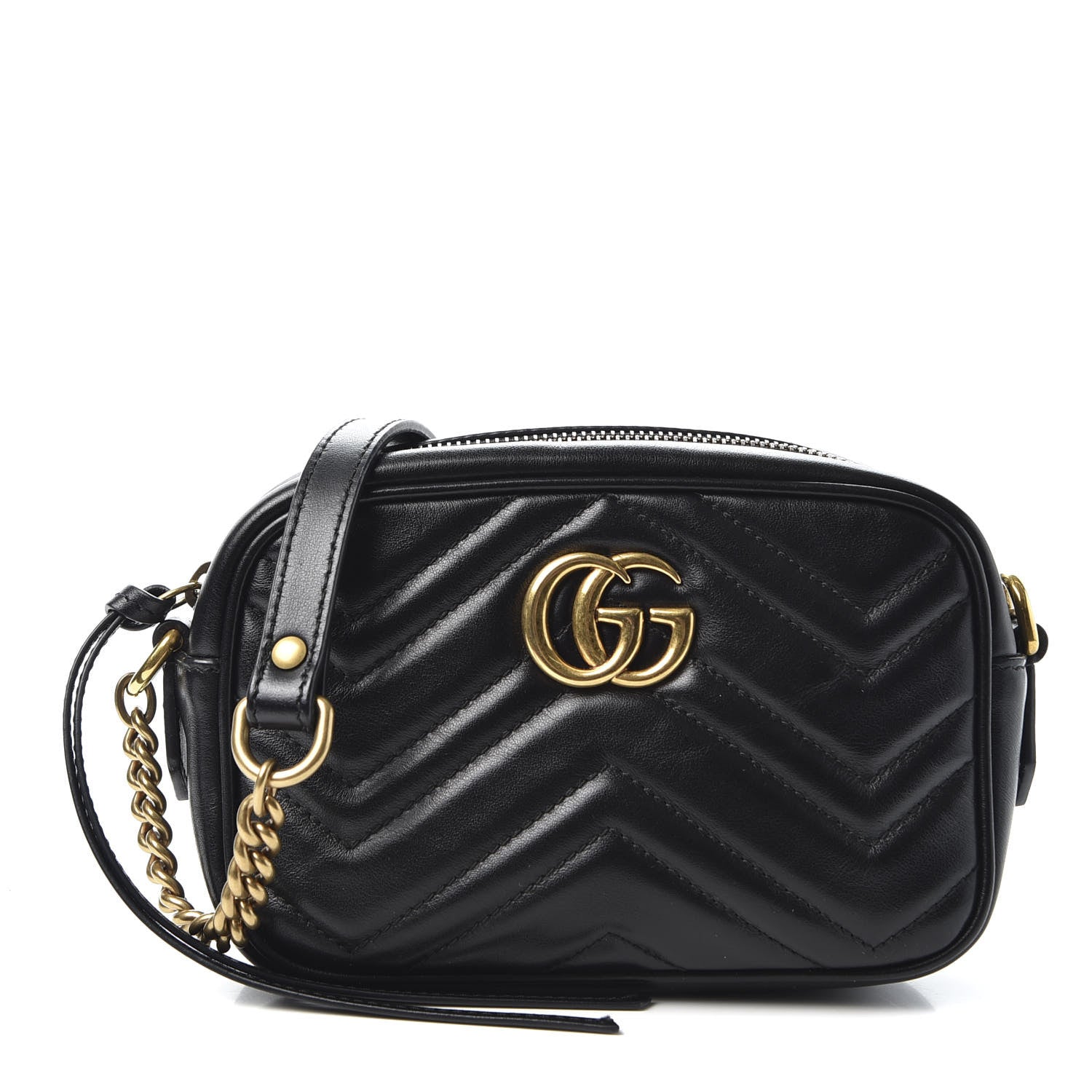 Gucci Calfskin Matelasse Mini GG Marmont Chain Shoulder Bag Black 1 of 10