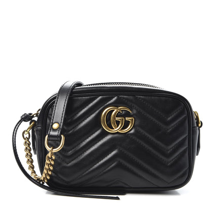 Gucci Calfskin Matelasse Mini GG Marmont Chain Shoulder Bag Black 1 of 10