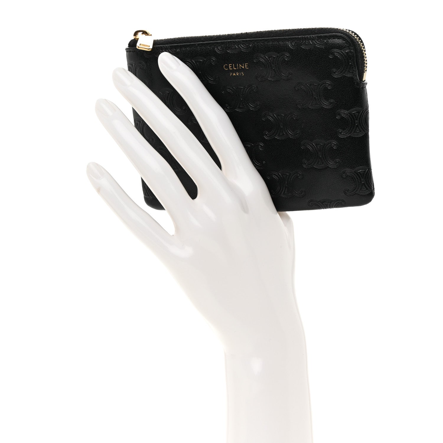 Celine Smooth Calfskin Triomphe Embossed Coin and Card Pouch Black 2 of 8