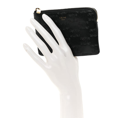 Celine Smooth Calfskin Triomphe Embossed Coin and Card Pouch Black 2 of 8