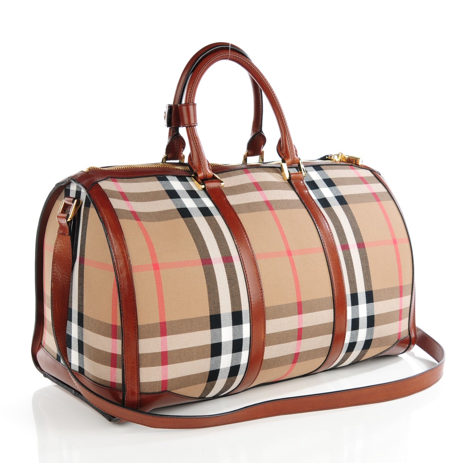 Burberry House Check Bridle Calfskin Duffle Bag Brown 3 of 9