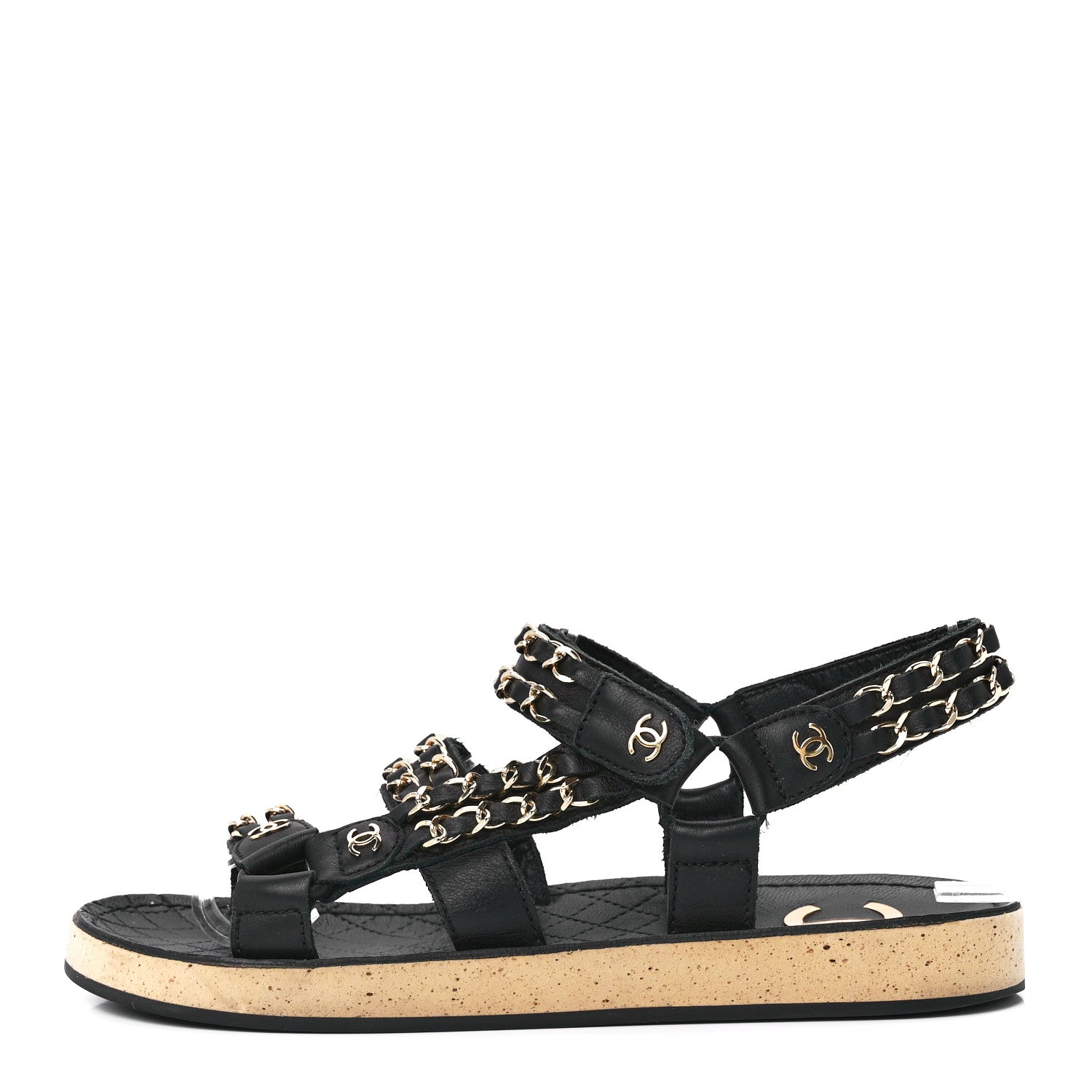 Chanel Lambskin Chain Sandals 35 Black 1 of 10