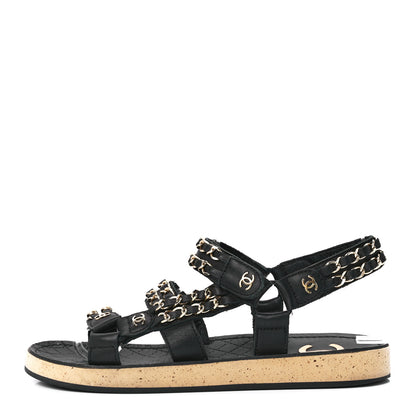Chanel Lambskin Chain Sandals 35 Black 1 of 10