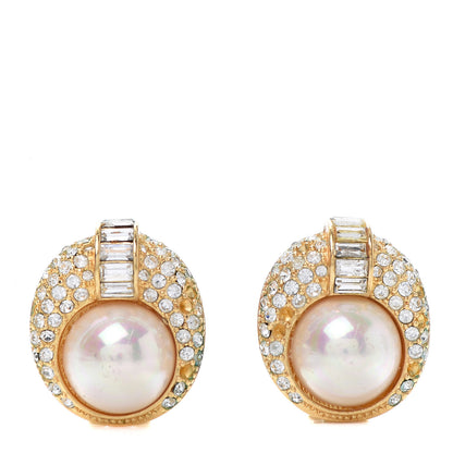 Christian Dior Pearl Crystal Clip On Earrings Gold 1 of 9