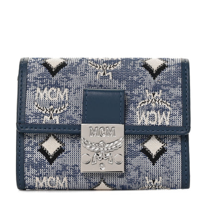MCM Vintage Jacquard Monogram Mini Tri-Fold Wallet Blue 1 of 8