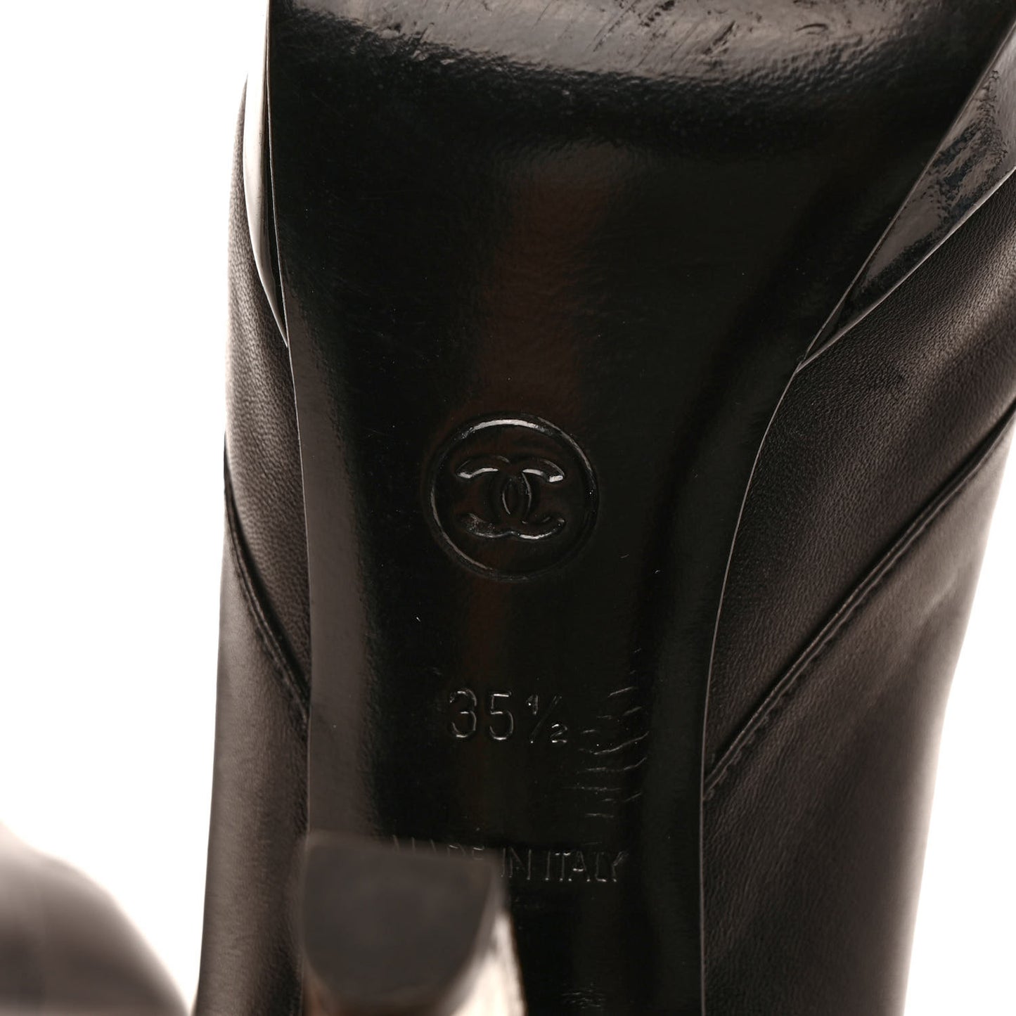 Lambskin Patent CC Cap Toe Platform Ankle Boots 35.5 Black