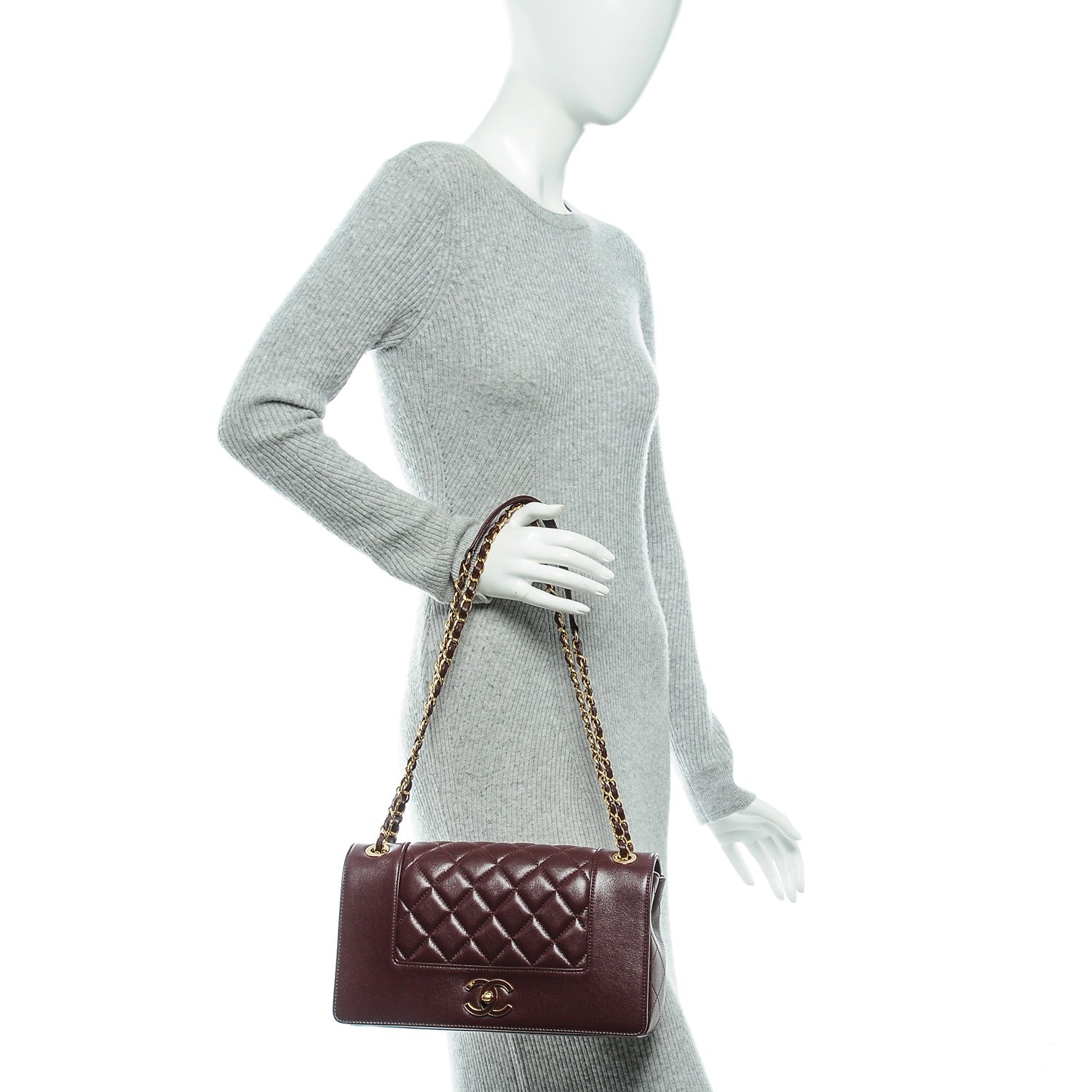 Chanel Sheepskin Quilted Vintage Mademoiselle Flap Dark Red 2 of 8