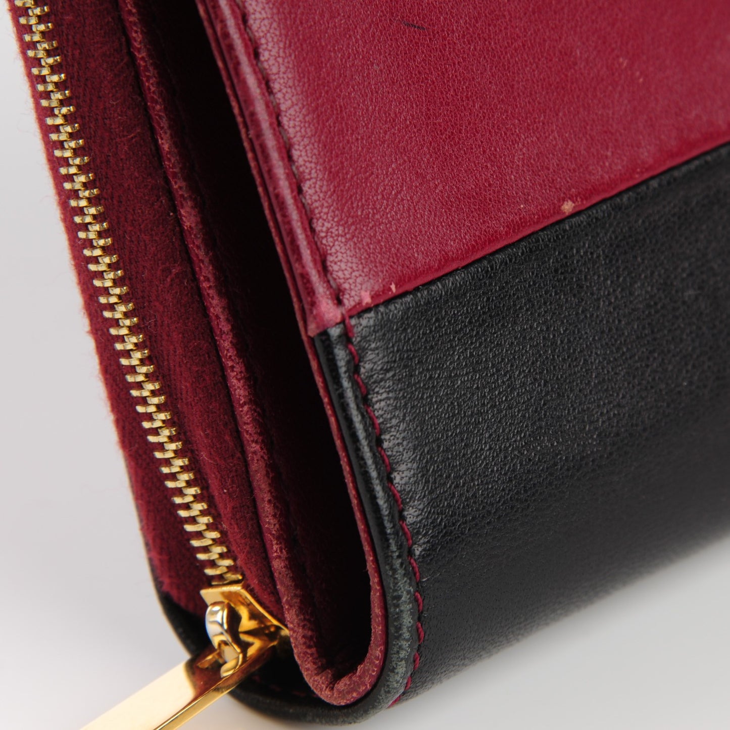 Lambskin Zip Around Compact Wallet Burgundy Black