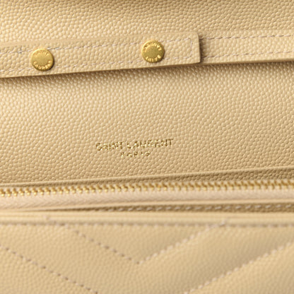 Saint Laurent Grain De Poudre Matelasse Chevron Monogram Chain Wallet Nude Powder 7 of 9